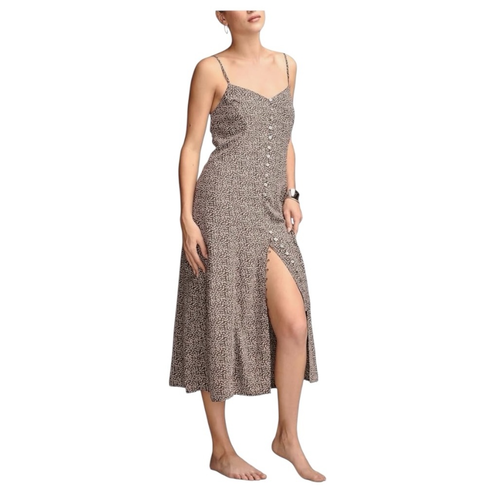 Lucky Brand Button Front Midi Slip Dress, P2P:23”, L:49.5”, RT $99